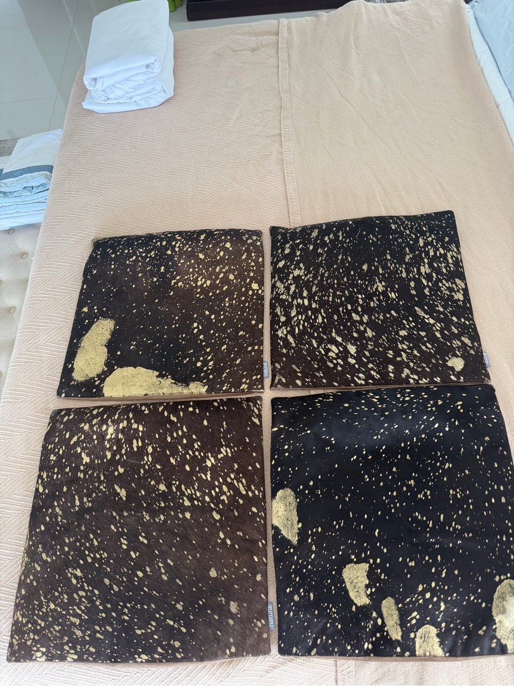 Natural-Gold-Splatter Black Cowhide Accent pillow covers - Set of 4